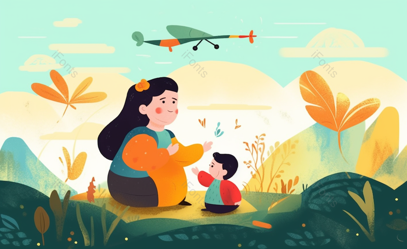 坐在草地上的母子卡通手绘人物母亲节插画温馨母亲节原创插画素材,插画/手绘图,插画/手绘图库,插画/手绘图下载,插画/手绘